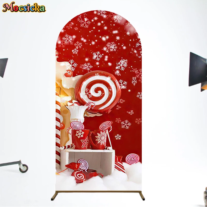 Christmas Arch Backdrop Cover Red Lollipop Dessert Snowflake Birthday Decorations Background Photography Party Props Photocall