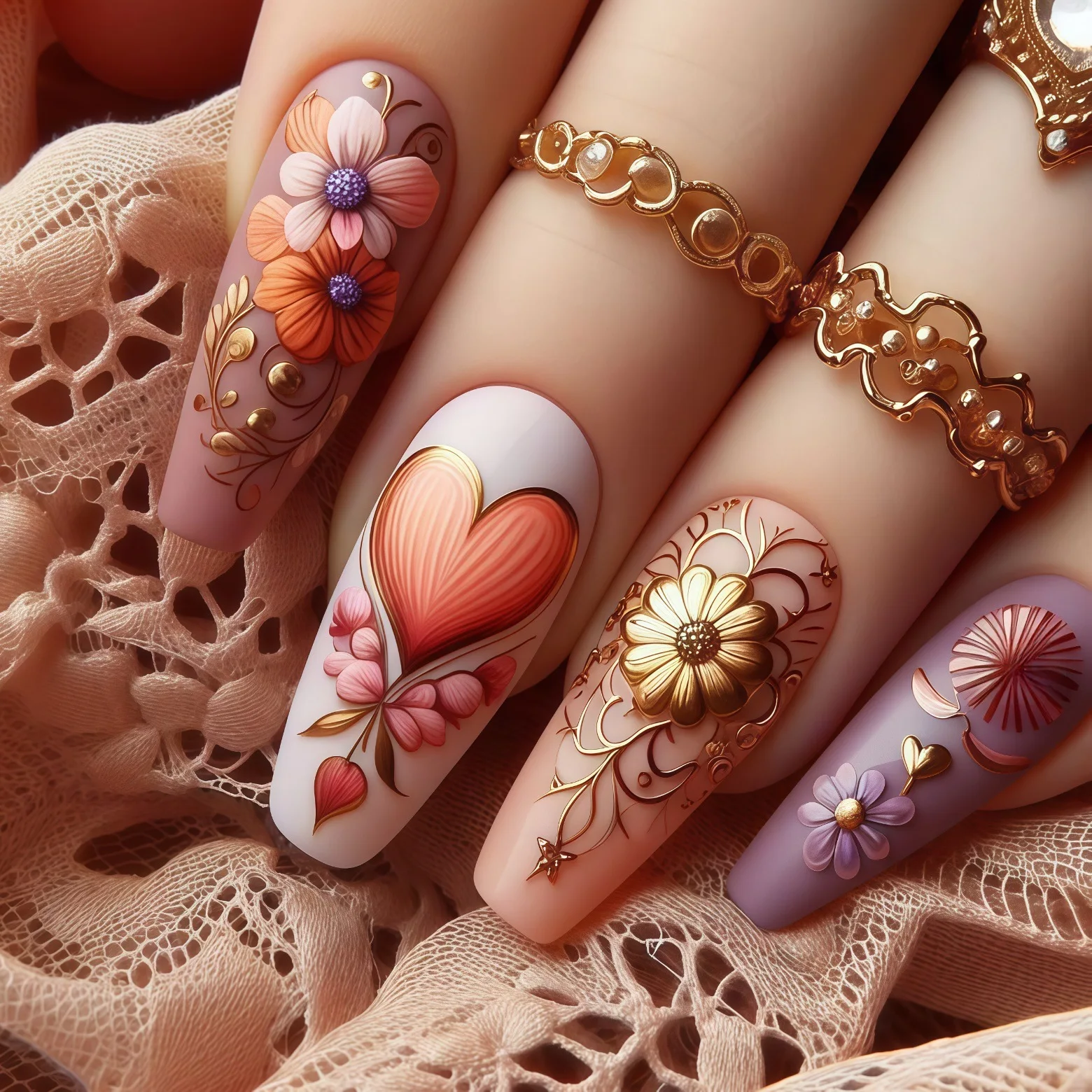 24pcs/set 3D fake nails for women girls flowers heart gradient green orange purple Pink french ballet tips press on false nails