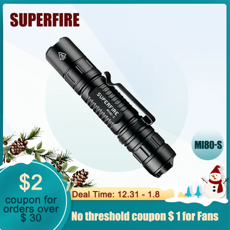 SUPERFIRE MI80-S 15W EDC Bright Led Flashlight 18650 Battery 1100LM Torch Portable Camping Fishing Lantern Tactical flashlight