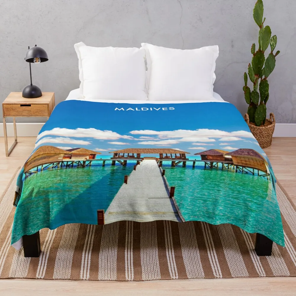 Maldives Modern Travel Poster Throw Blanket Moving Thermal christmas gifts Blankets For Sofas Blankets