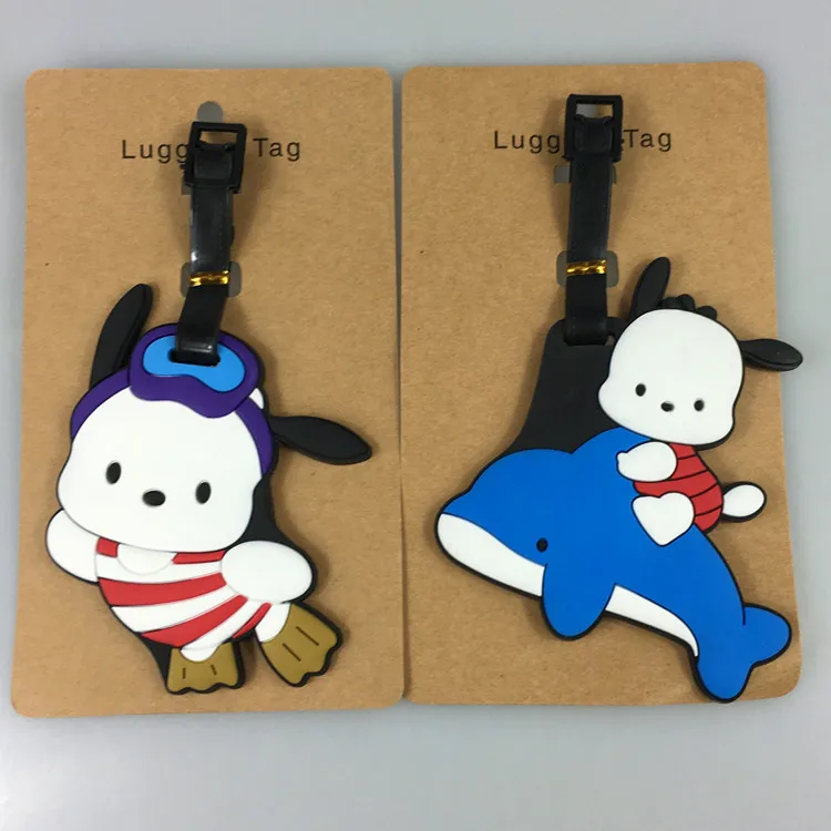 Cartoon Pochacco etichetta per bagagli accessori da viaggio etichetta per bagagli in PVC etichetta per nome indirizzo Anti-perdita portatile all'ingrosso