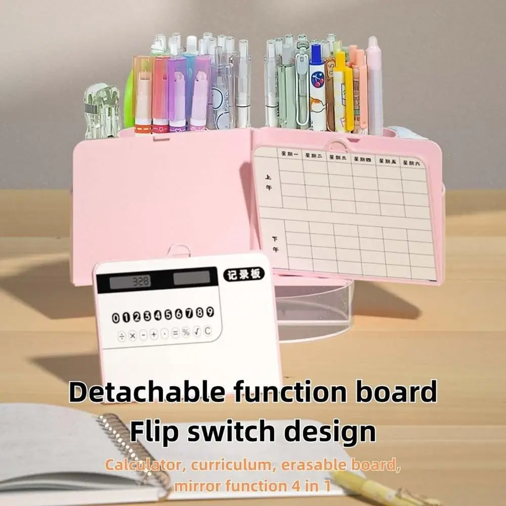 Pen Holder with Erasable Markers Multi-functional Pen Holder Set with Erasable Markers Cloth Sticker 6 Compartment Trapezoidal