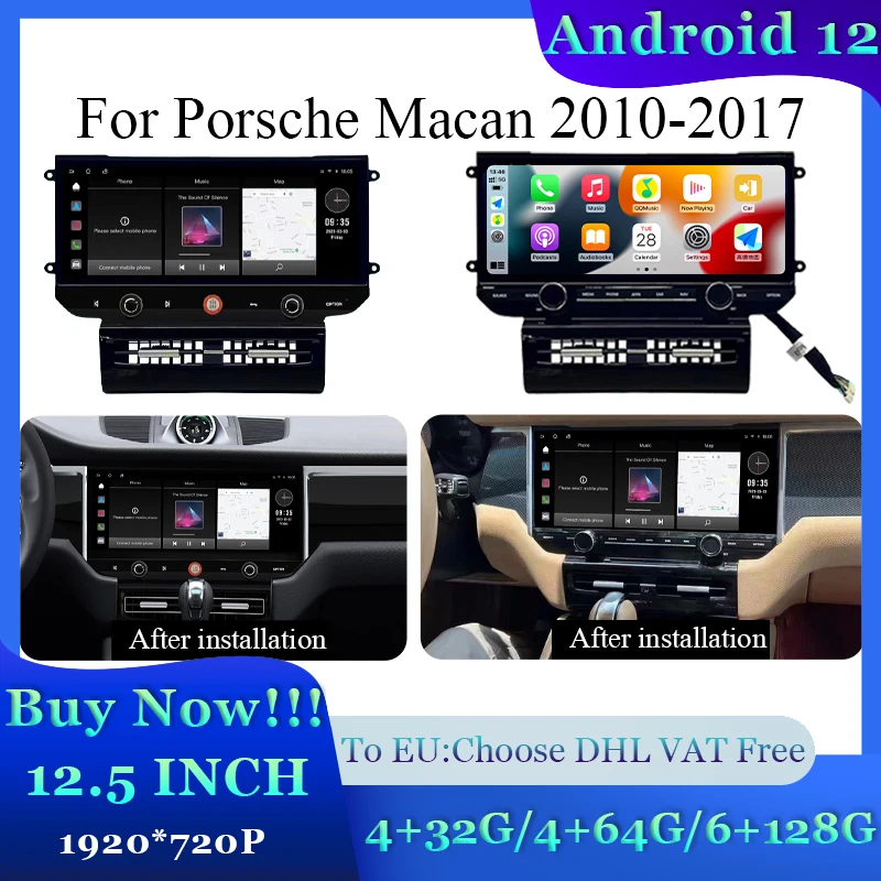 

New Design Dual Style Multimedia Apple Carplay Android 12 12.5" 128G Head Unit GPS Navigation Screen for Porsche Macan 2010-2017