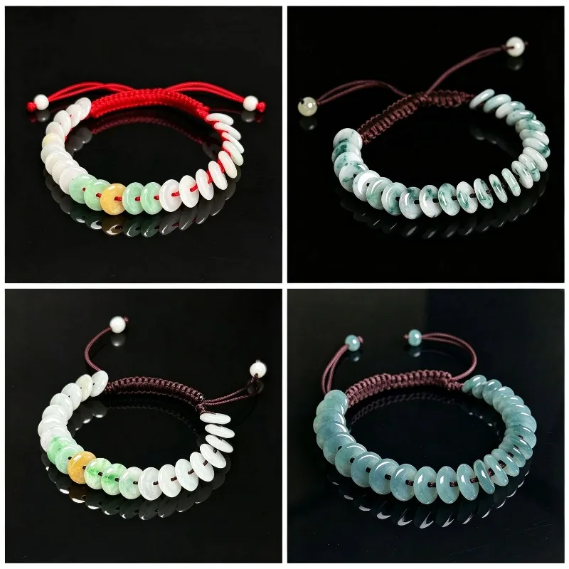 Bracelet boucle de paix en jadeite naturelle de qualité supérieure, tressé à la main, corde ajustable, style chinois, amulette porte-bonheur, bijou, cadeau