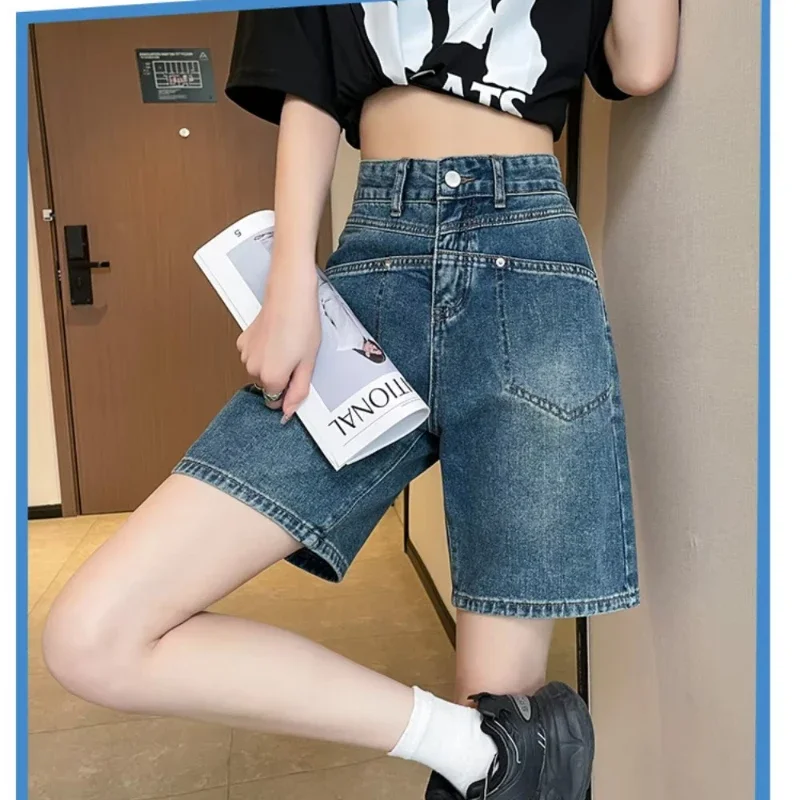 

New Women's Retro Wide Leg Baggy Casual Denim Shorts Harajuku Aesthetic High Waist Loose Shorts 2025 Summer Fashion Punk Shorts
