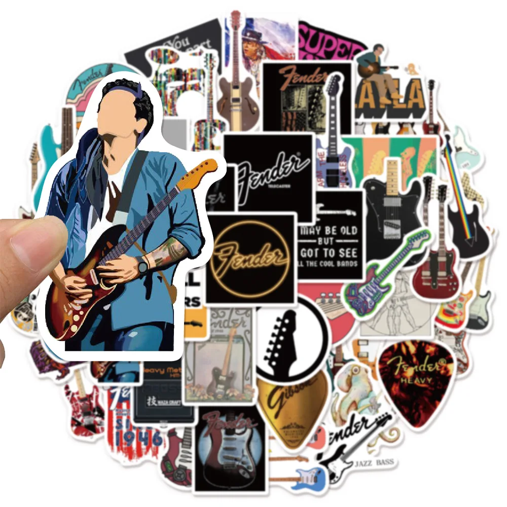 50PCS Trendy Guitar Pop Music Creative Graffiti Stickers DIY Manual Label Clipping Book Decorative Stickers