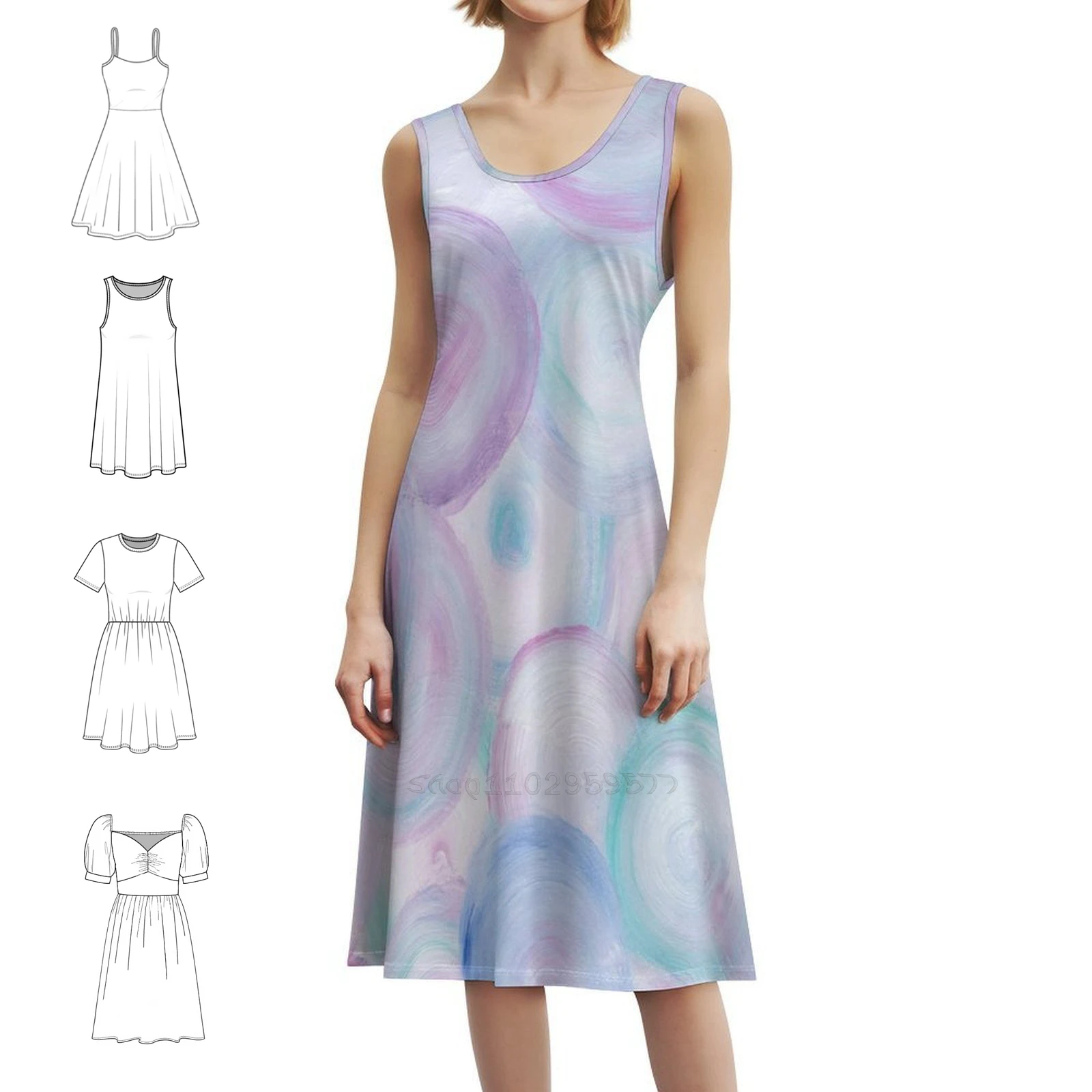 فستان كاجوال على الطراز الكوري التجريدي على شكل فقاعات الباستيل للنساء، فساتين بسيطة يومية للمكتب للسيدات، دوائر فقاعات الباستيل #1