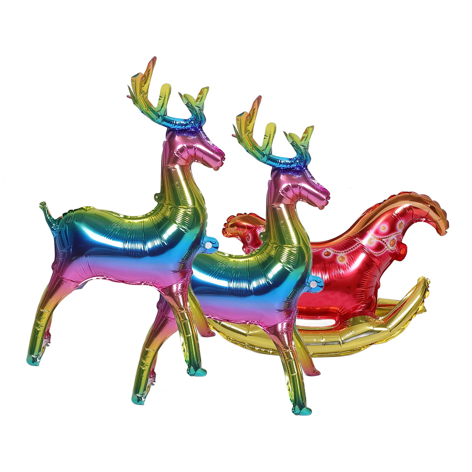 

1Set Christmas Reindeer Sleigh Balloon Set 3D Realistic Aluminum Foil Easy Inflate Xmas Party Decoration Winter Holiday Supplies