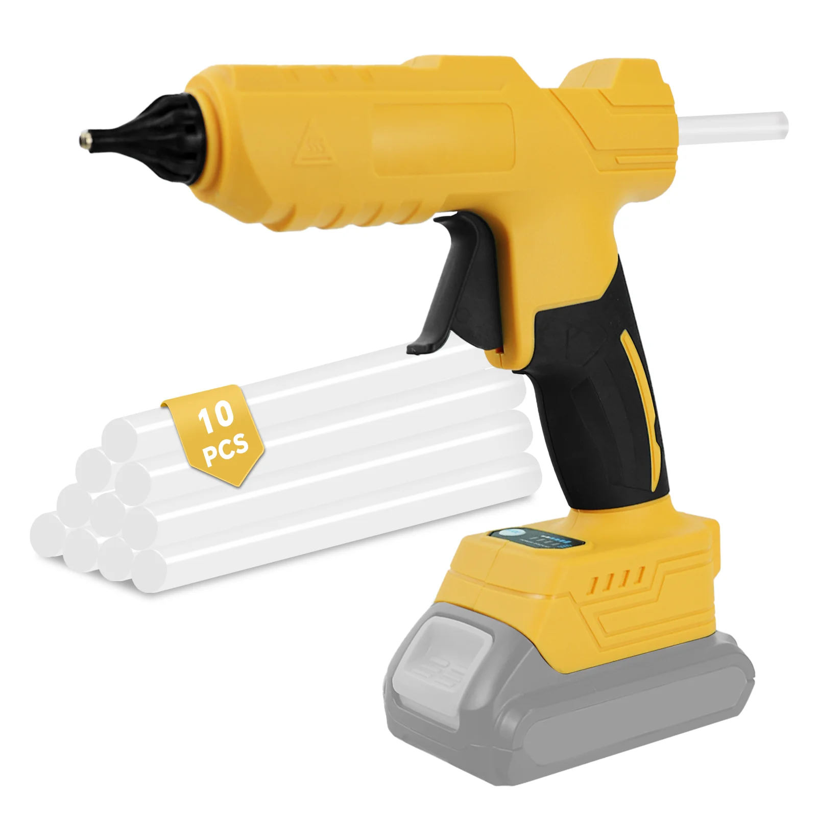 100W Cordless Hot Melt Glue Gun DIY Electric Heat Temperature Repair Tool with 10pcs 11mm Glue Sticks for Dewalt 20V Battery Pin