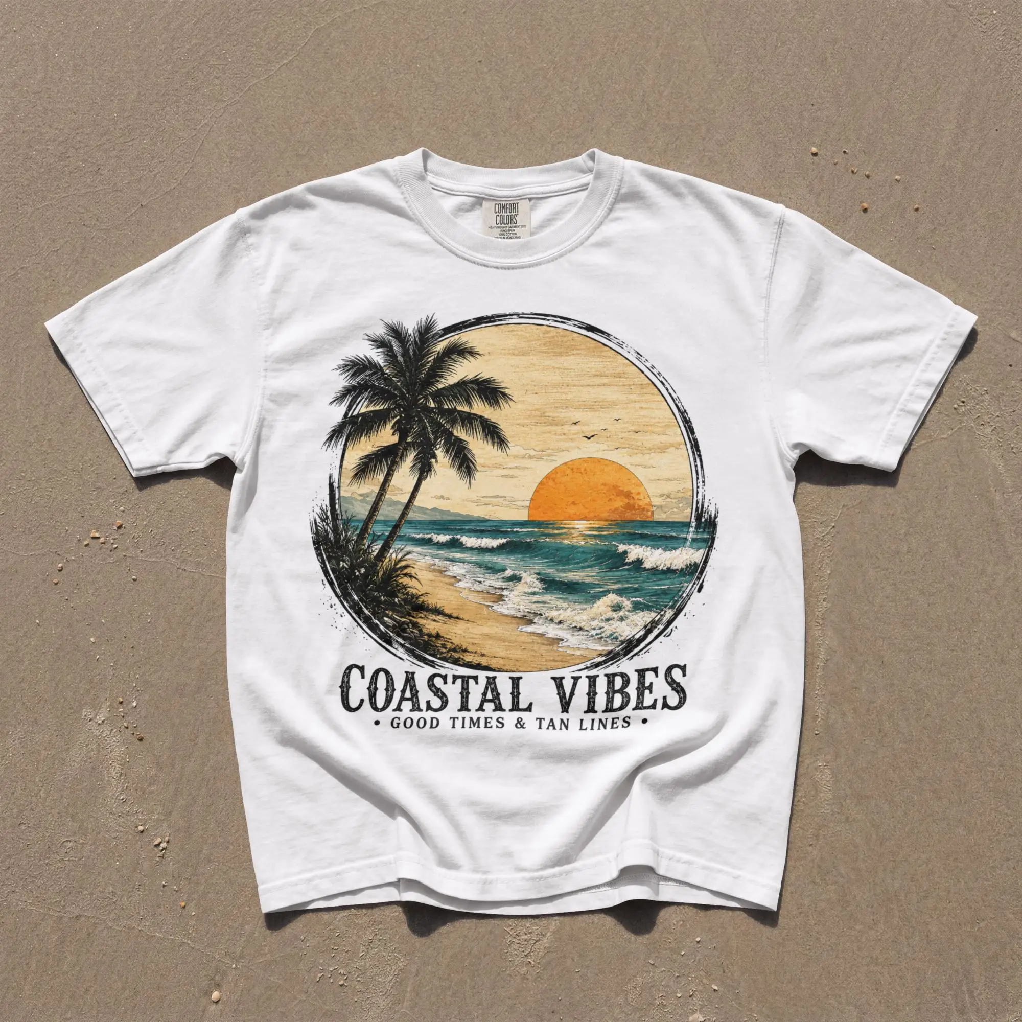 Comfort Colours Tees, Coastal Vibes Tees, Palm Beach Scene T-Shirt, Beach T Shirt, Casual Unisex, Beach T Shirt, Coastal Vibes