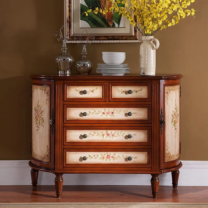 European-style entrance cabinets Solid wood country 5-drawer cabinets, semi-curved entrance table Painted cabinets, storage