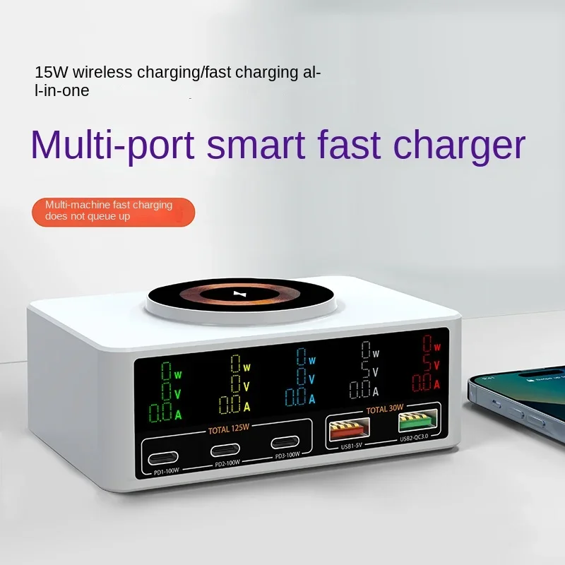 140W Multi USB PD Charging Station For iPhone Xiaomi Samsung Magnetic Wireless Charger QC 3.0 LCD Display Fast USB Charger Stand