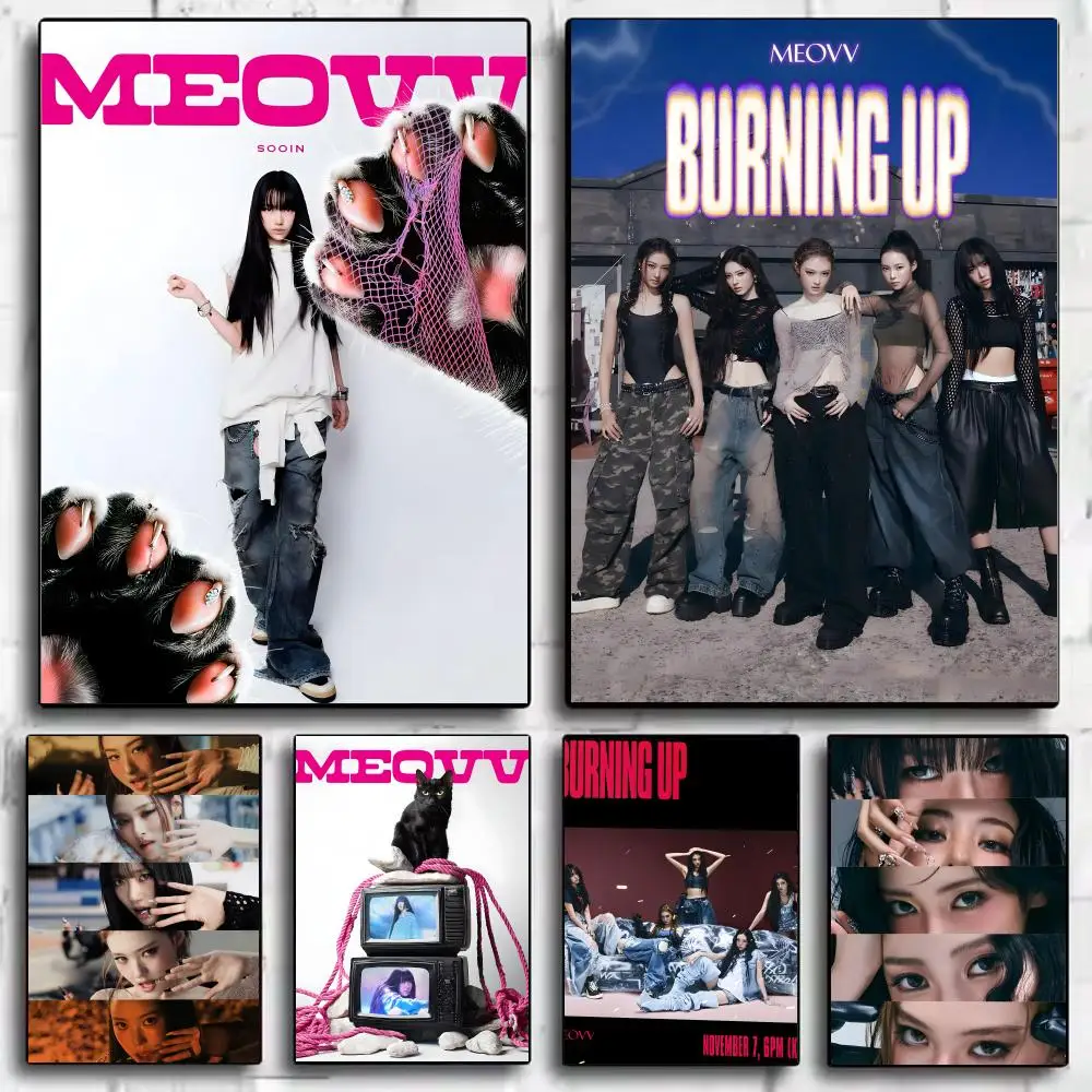Girl Group M-MEOW Poster Framed Canvas Wall Art Print for Office Dining Room Bathroom Wall Decor
