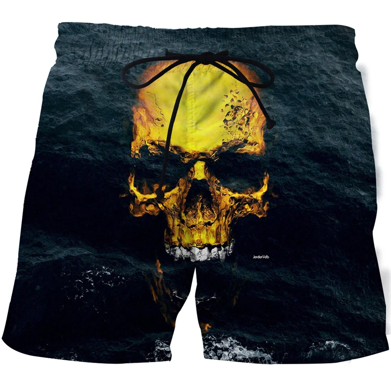 New Men\'s Skull 3D Print Beach Shorts Graphic Casual Sports Summer Surfing Comfortable Hip Hop Pants