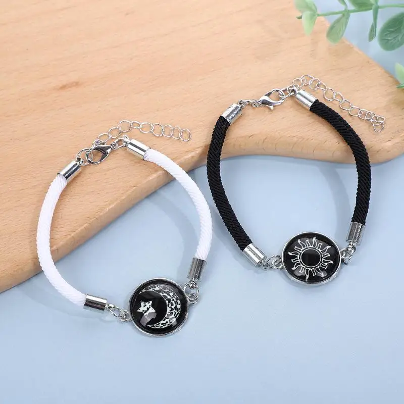 Couple Bracelet 1 Pair Luminous Sun Moon Pattern Adjustable Casual Jewelry for Best Friend Matching Wristband