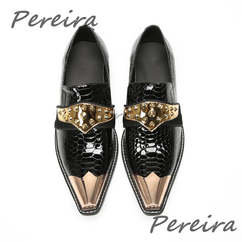 Luxury Golden Rivet Metal Decor Men's Casual Business Shoes Mixed Colors Pointy Toe Formal Shoes Trendy Banquet Wedding Shoes