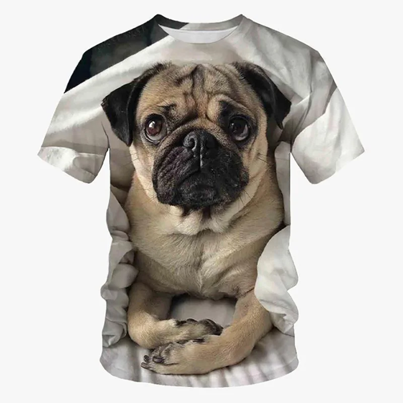 Funny Dog Pug T Shirts Animal 3D Print Men Woman Cool Short Sleeve T-Shirt Streetwear Oversized Harajuku Kids Tops Tees Clothing