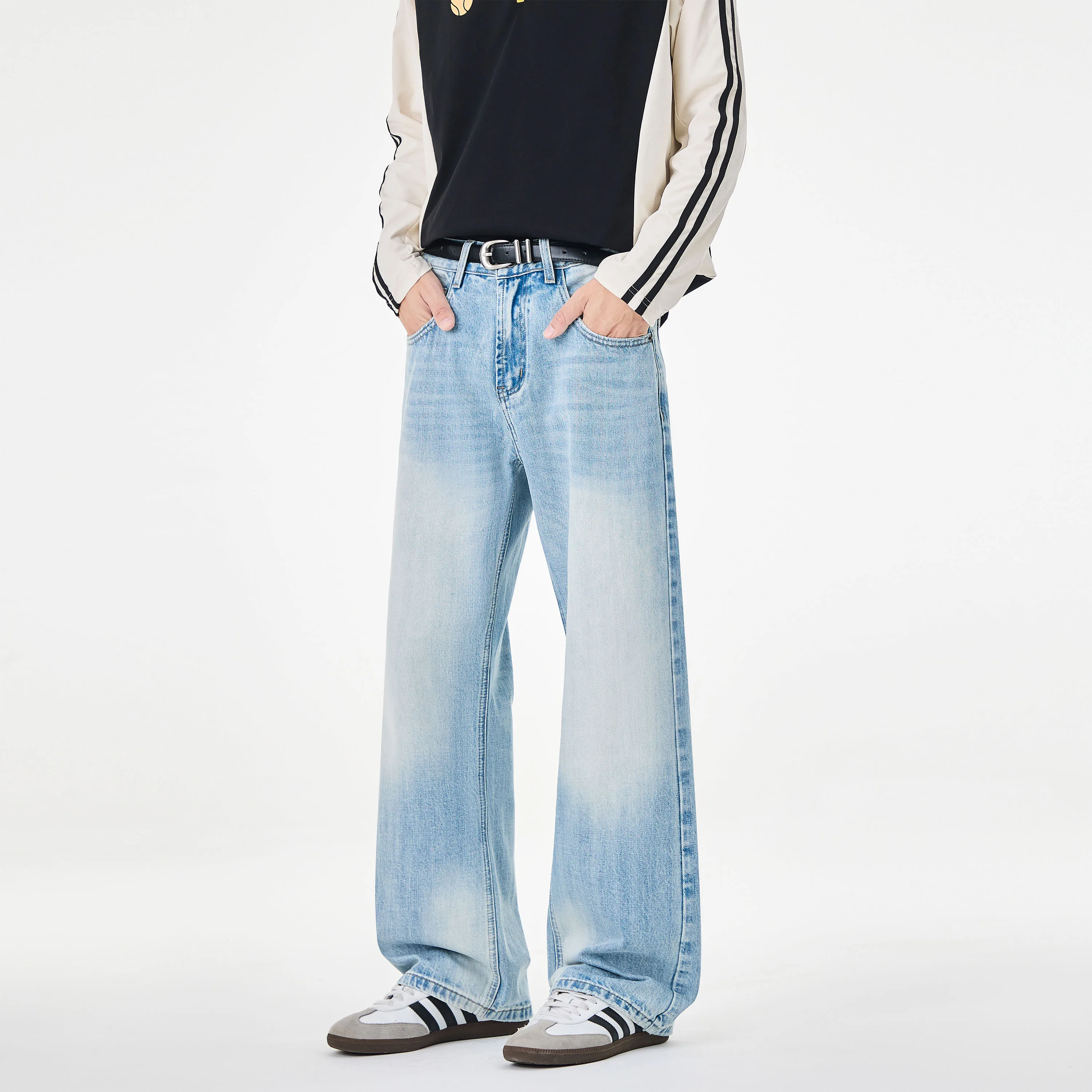 2026 Autumn New High-quality Clothing CityBoy Korean Retro Trend Blue Washed Micro Flared Jeans Men's Y2K Loose Pants
