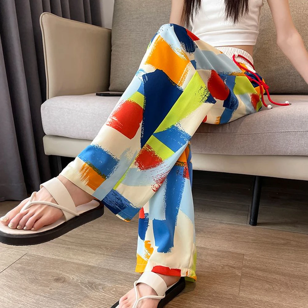 

For Casual Summer Outings High Waist Pants Versatile Trousers For Women Color Matching Design Comfortable Wear For Daily