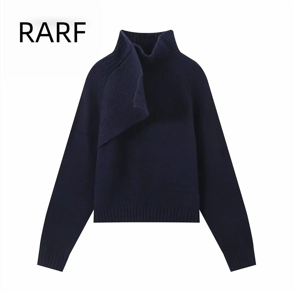 

2024 autumn and winter new women's fashion collar asymmetrical scarf decoration knitted sweater casual sweater