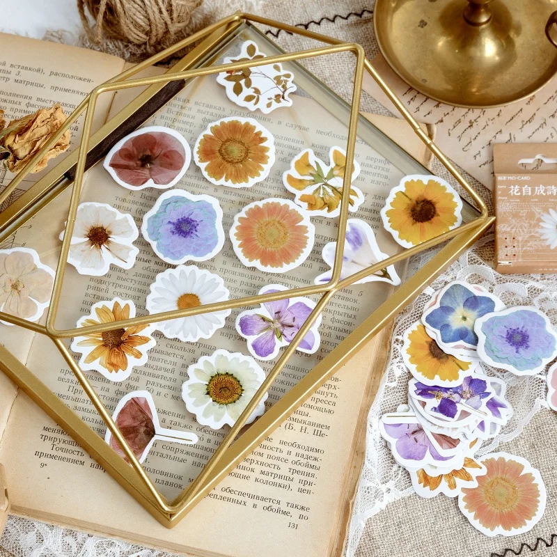 46 Pieces Flower Sticker Set Scrapbook Decoration DIY Art Album Decoration Magazine Collage Packaging Sealing Sticker