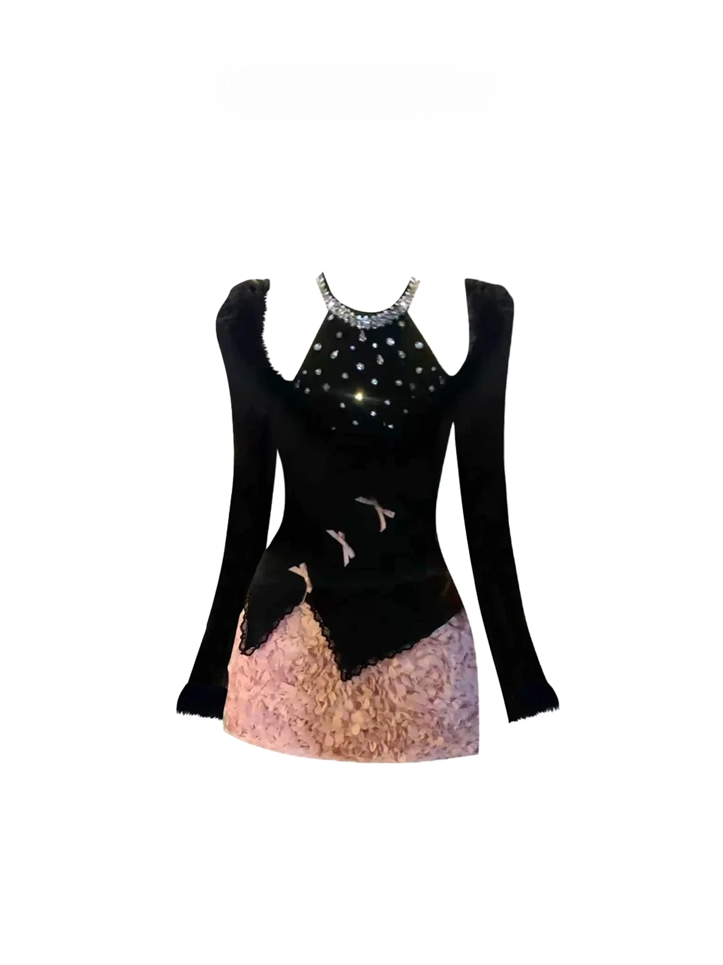 

HEZA большие размеры, розовая юбка с высокой талией и топ, женский модный зимний наряд, юбка-пузырь