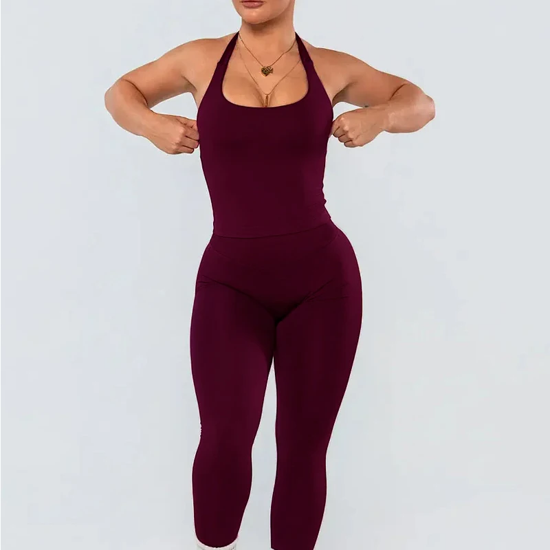 Impact Gym Two Pieces DF yoga Outfits Clothing Pants Set Woman Halter Top Sports Leggings Gym Workout Sets Pilates Clothes