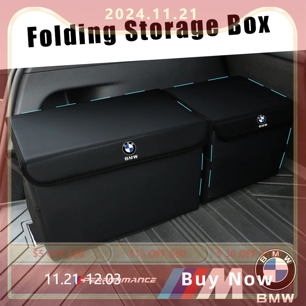 Car Trunk Storage Bags Leather Camping Box Collapsible Auto Emblem Organizer Accessories For BMW M Performance M3 M5 X1 X2 X3 X4