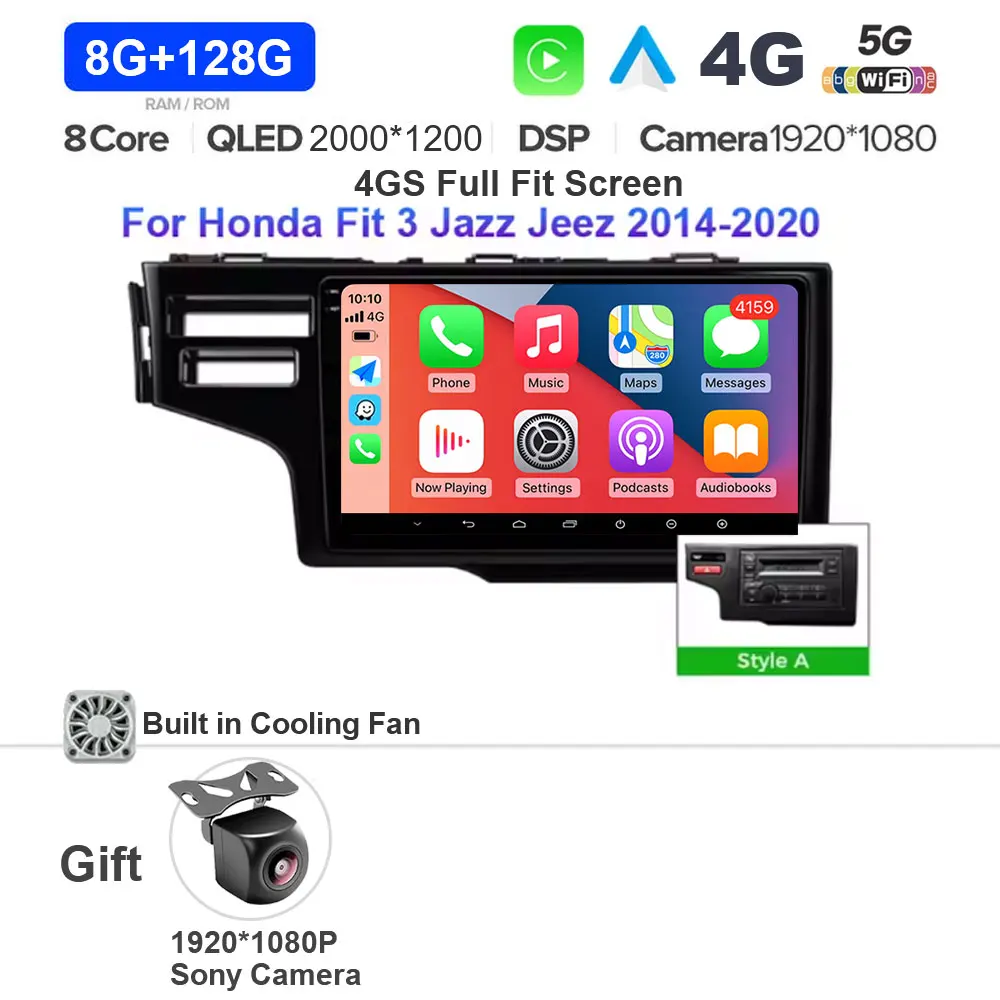 Android 15 autoradio voor Honda Jazz 3 2015 - 2020 Fit 3 GP GK 2013 - 2020 Carplay Auto GPS Navigatie Multimedia Speler 4G WIFI