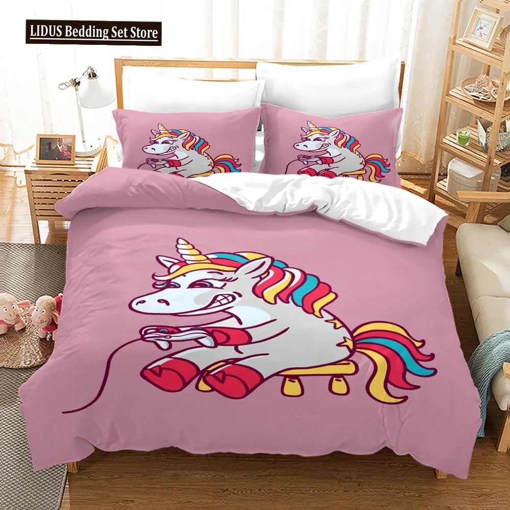 

Gamepad Duvet Cover Set Cartoon Unicorn Pattern Comforter Cover With Pillowcase Video Game For Boys Girls Polyester Bedding Set