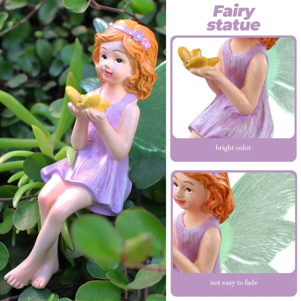 Creative Flower Fairy Stake Garden Ornament Resin Bonsai Pot Decoration Glowing Dark Fairy Stake Art Miniature Landscape