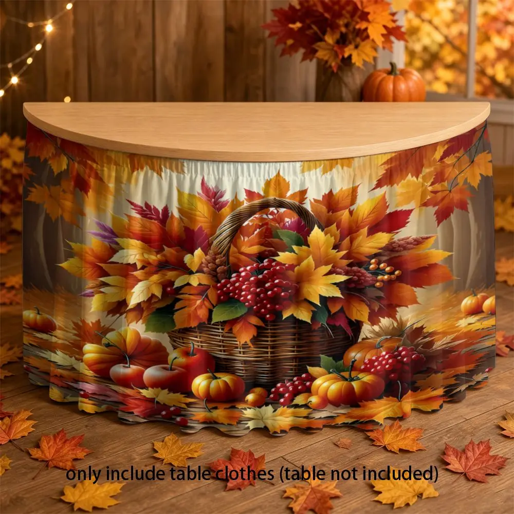 Two-dimensional multi-functional tablecloth, autumn decoration, red berry and colorful maple leaf pattern flower basket