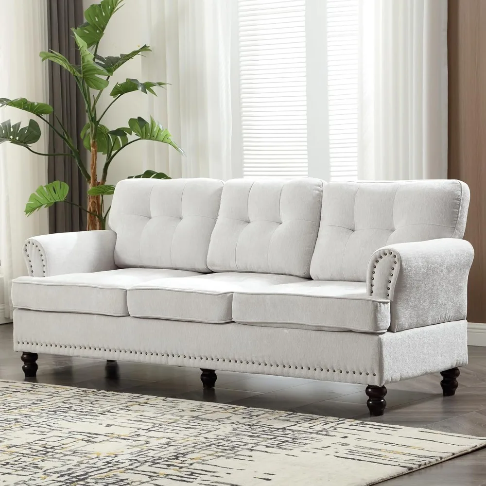 

3 Seat Loveseat Sofa with Rivet Design and Wooden Feets, Mid-Century Love Seat Sofa, Love Seats Furniture for Living Room