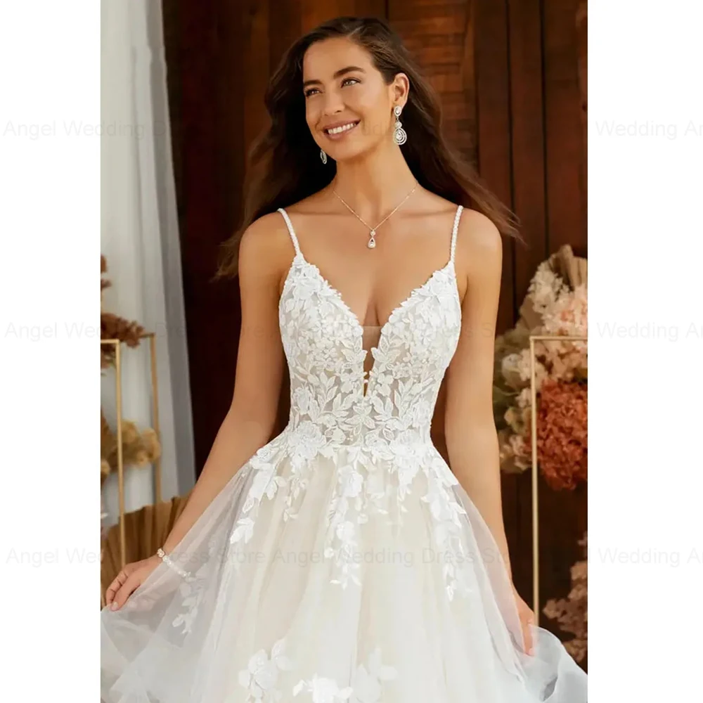 ANGEL-Robe de Mariée Élégante Style Boho, Col en V, Ligne A à Plusieurs Niveaux, Dentelle, Appliques, Dos aux, Patients, Quelle que soit la Collection 2024