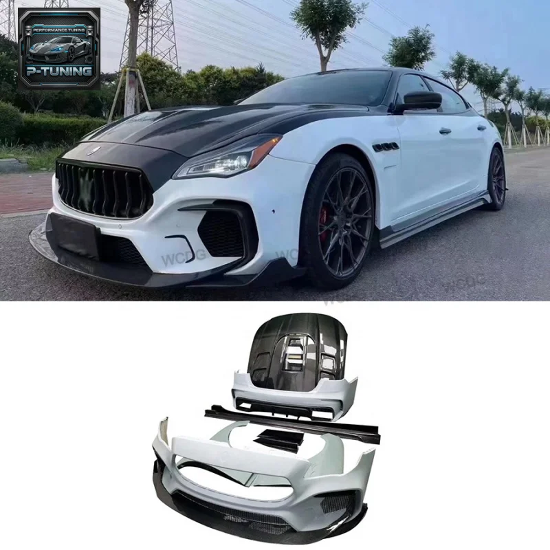 

For Maserati Quattroporte 12-18 Upgraded Half Carbon Fiber Top-Car Style Wide Bodykit Front Bumper Fender Side Skirt Body Kit