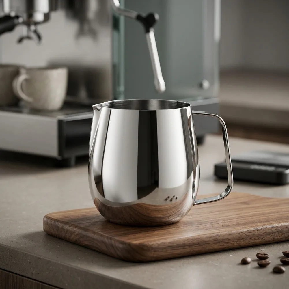 304 Grade Stainless Steel Frothing Pitcher with Ergonomic Long Handle for Reduced Hand Fatigue During Extended Pouring