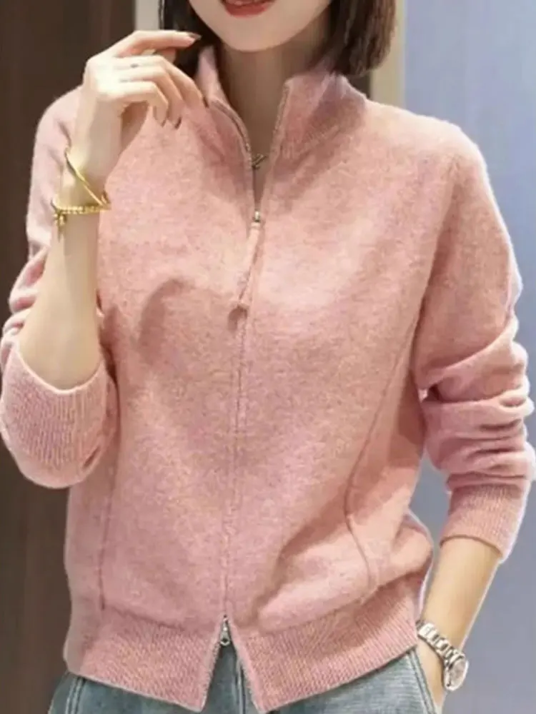 독특한 더블 지퍼 디자인 롱 스웨터 가을 겨울 신상 슬레 레저 패션 아우터웨어 엘레 스페셜