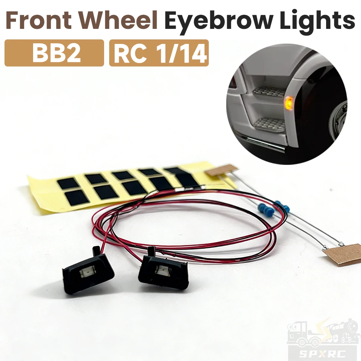 770S LED 1 Paar Vorderrad-Augenbrauenlichter Gelbe Lampe für 1:14 Tamiya RC Truck Kipper SCANIA 770S 56368 LESU DIY Spielzeugautoteile