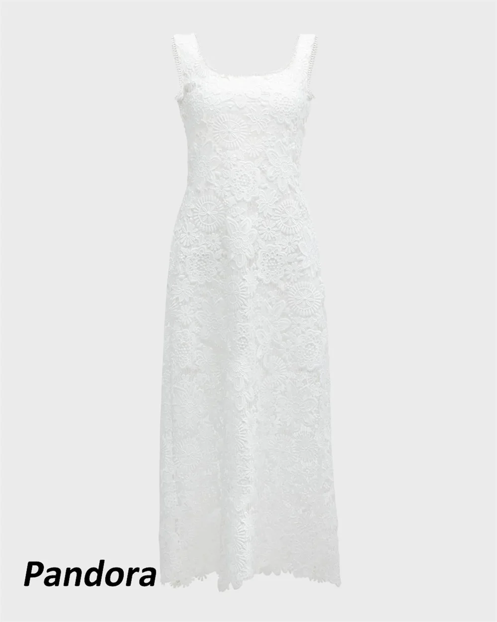 Pandora Square Collar Evening Dress Sleeveless Lace A-Line Women's wedding Banquet Party Dress