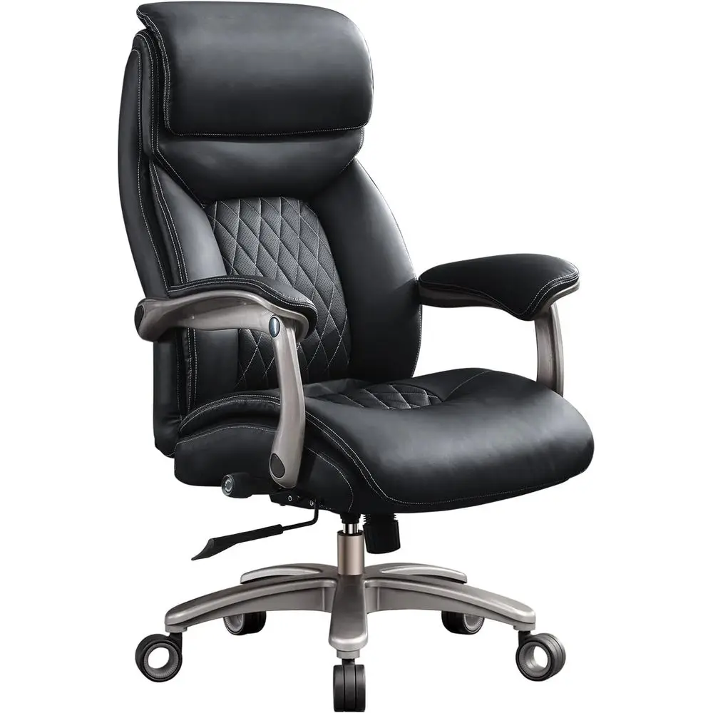 

Офисное кресло повышенной прочности, грузоподъемность 600 фунтов, с широкими подлокотниками, кожаное, с регулируемой поясничной поддержкой, колесики 3 дюйма - черное