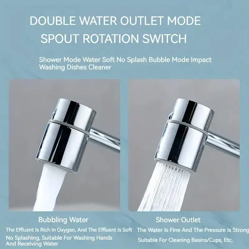 1080° Swivel Stainless Steel Kitchen Faucet Extender Universal Splashproof Dual Mode Bathroom Sink Accessories with Adapter
