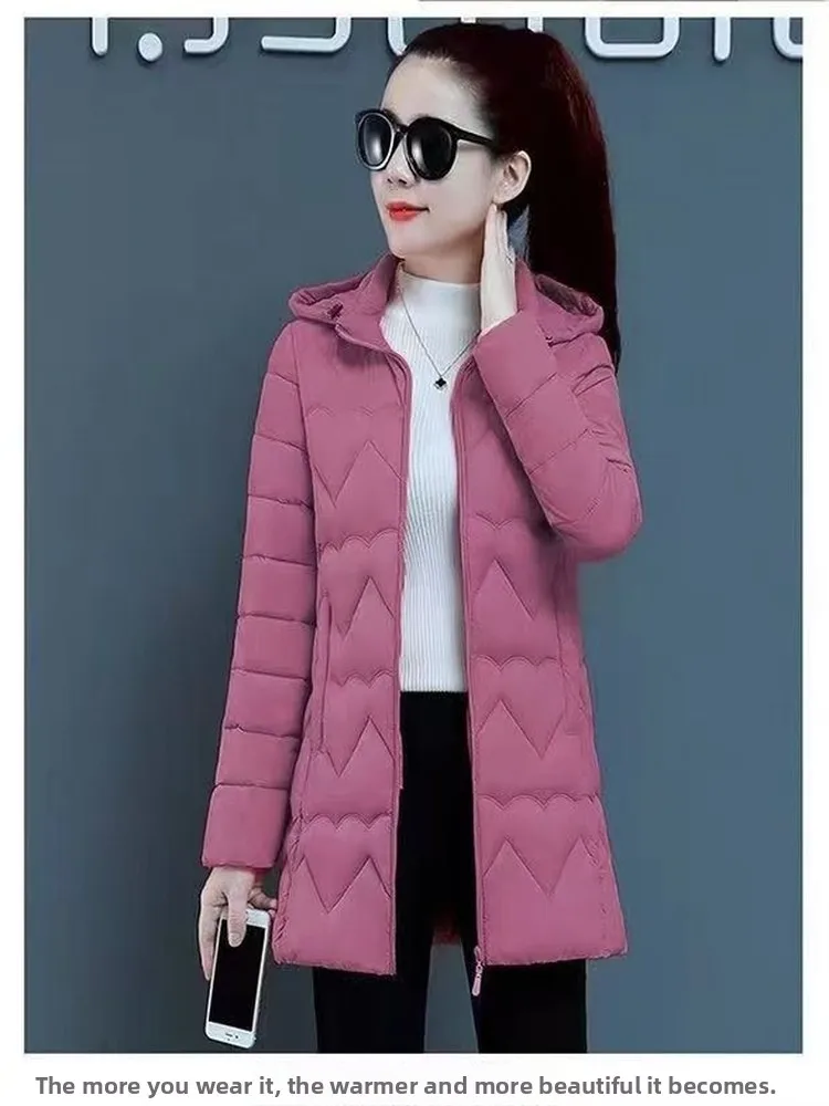 

2025 New Women's Mid-Length Thiened down Cotton Jaet Faionable Slimming Versatile Warm Cotton Coat Korean Sle Commute