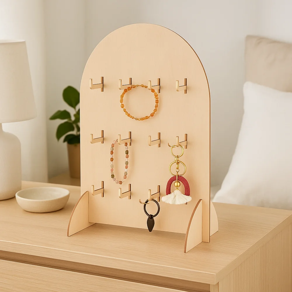 Wooden Earring Display Rack Arch 3 Layers Necklace Display Stand Detachable Hook Style Jewelry Storage Rack Jewelry Shop