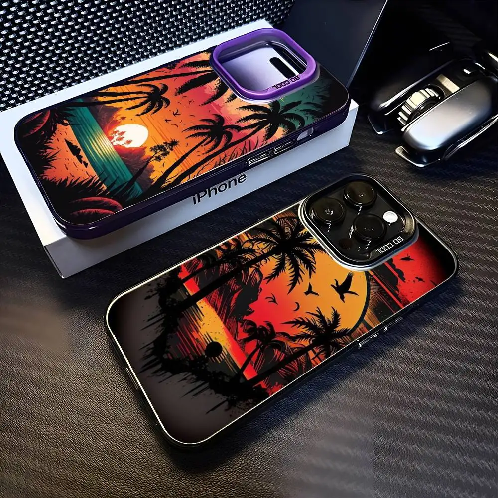 

Summer Sunset Phone Case For iPhone17,16,15,14,13,12,11 Plus,Pro Max Purple Matte Shockproof Cover