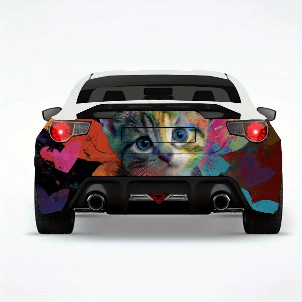 

Радужный котенок с сердечками - виниловая наклейка на заднюю часть автомобиля, водонепроницаемые самоклеящиеся виниловые наклейки для хвоста автомобиля и бампера, декор