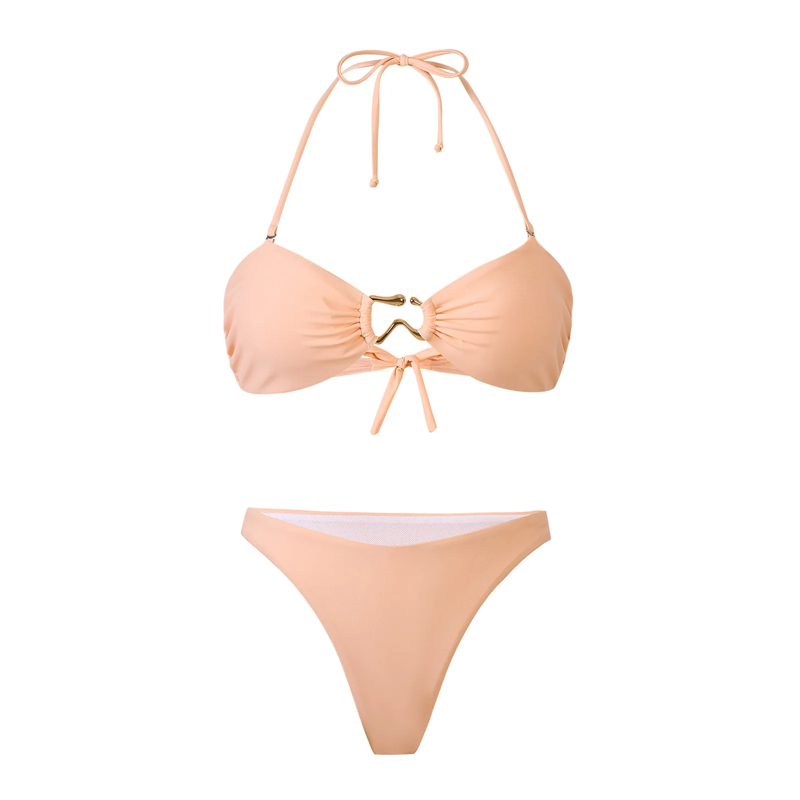 

Solid Bandeau Bikini Set for Women Sexy Halter Lacing Up Swimsuit Vintage Bathing Suit Biquini Black Swimwear