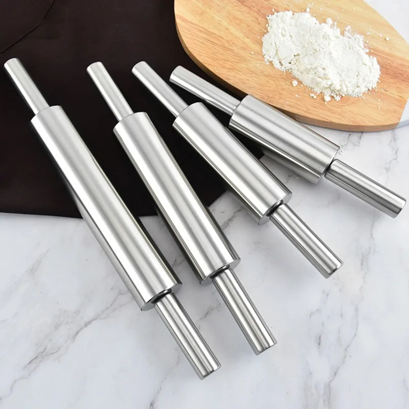 Stainless Steel Rolling Pin Non-stick Pastry Dough Roller Bake Pizza Noodles Dumpling Cookie Pie Making Baking Tools For Kitchen