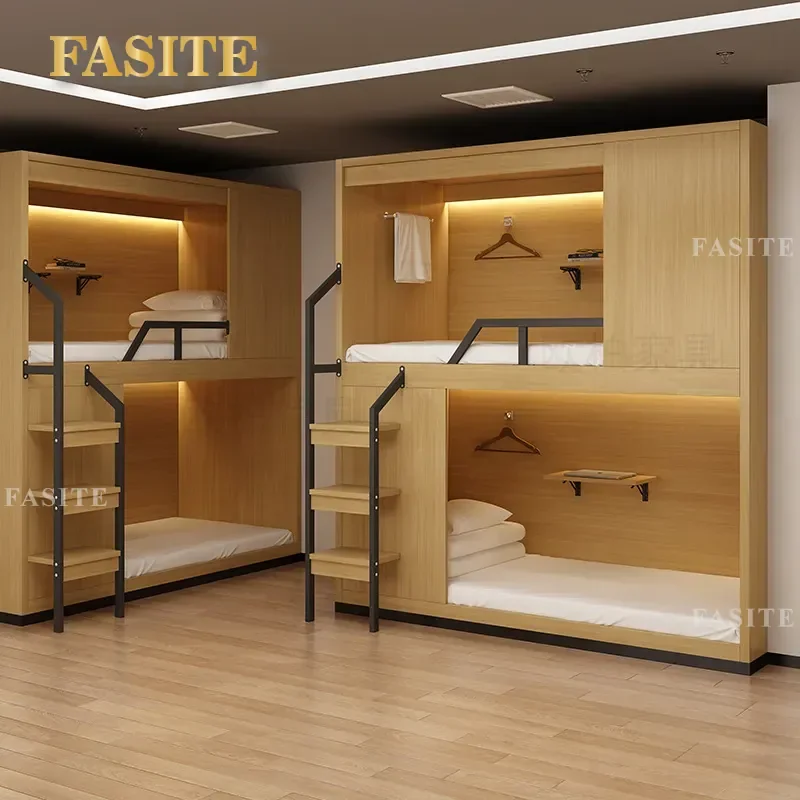 For Space Capsule Bunk Beds Double Deck Bed Frame for Staff Dormitory Youth Hostel Small Apartment High Low Loft Bed Space