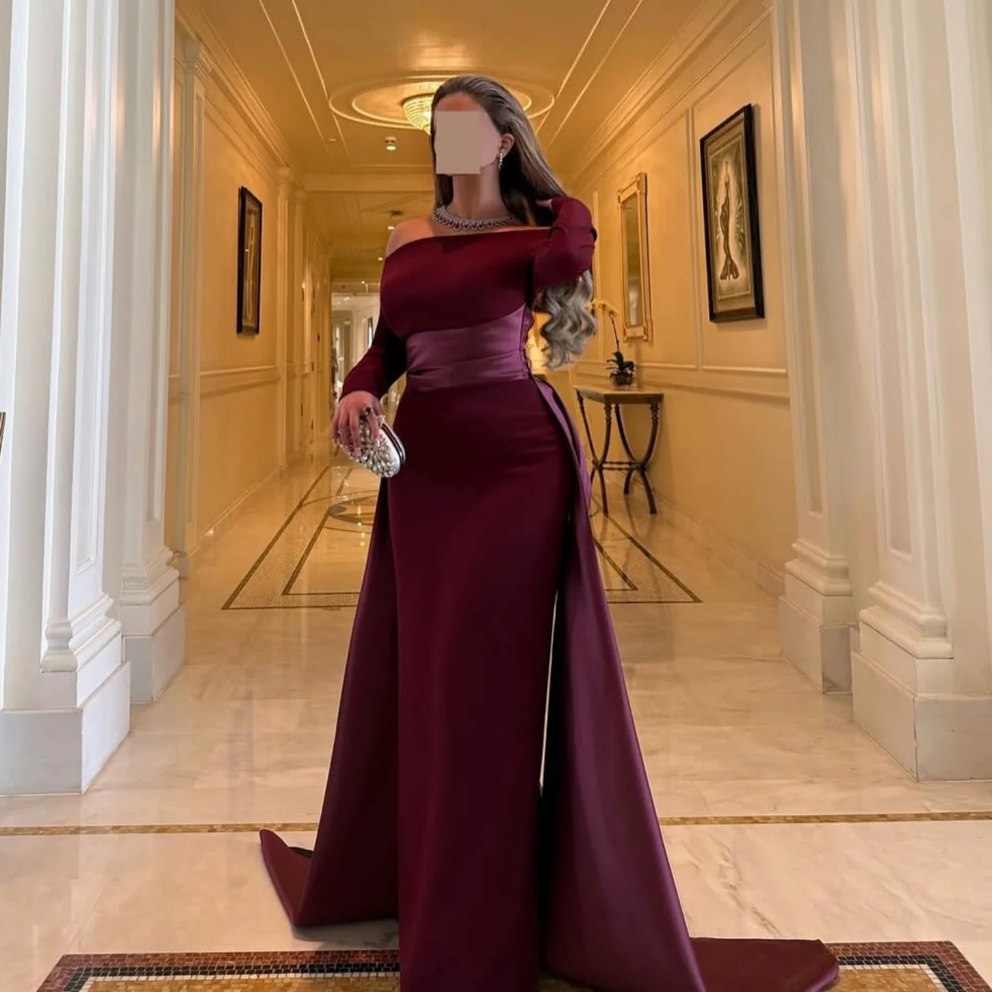 

Выпускные платья с вырезом лодочкой, бордовое атласное вечернее платье по индивидуальному заказу, нежное модное вечернее платье с длинными рукавами, мягкое платье знаменитости