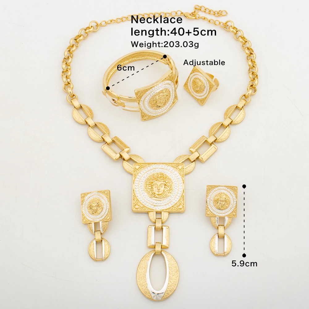 YM Dubai Character Style Jewelry Set Gold Color Plated Fashion Boutique Necklace Earrings Rings Bracelets Suitable for Parties